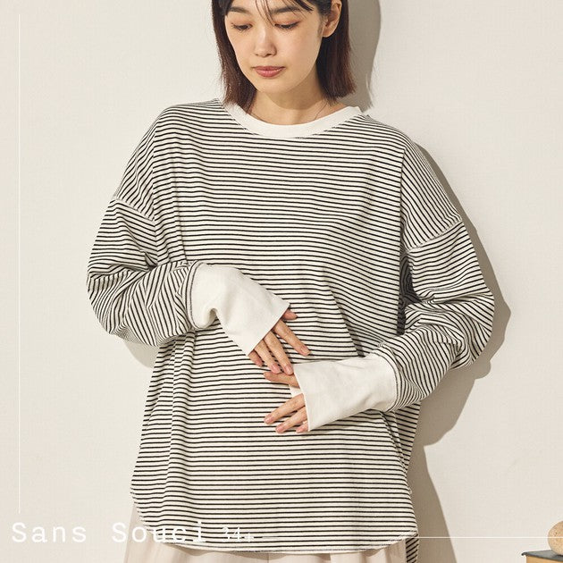 Sans Souci 日系彈力羅紋弧形下擺長袖上衣 舒適修身百搭款 Japan E-Shop