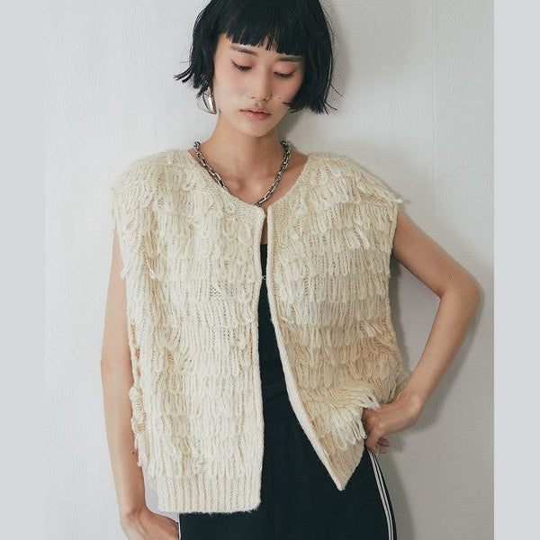 another s 日系蓬鬆圈圈紗流蘇針織背心 M尺寸 象牙白/經典黑 Japan E-Shop