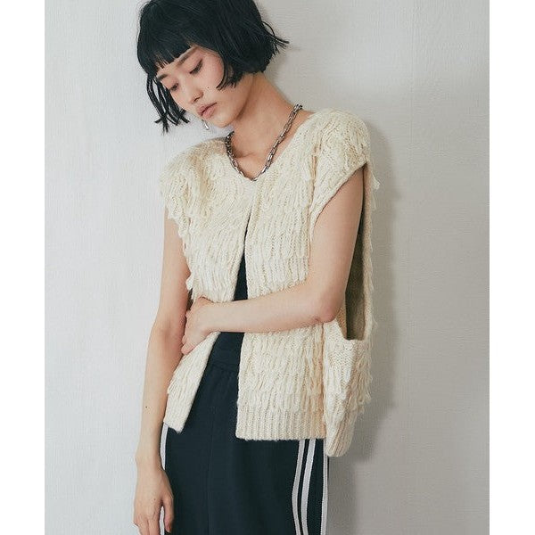 another s 日系蓬鬆圈圈紗流蘇針織背心 M尺寸 象牙白/經典黑 Japan E-Shop