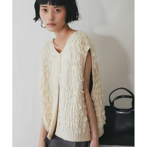 another s 日系蓬鬆圈圈紗流蘇針織背心 M尺寸 象牙白/經典黑 Japan E-Shop