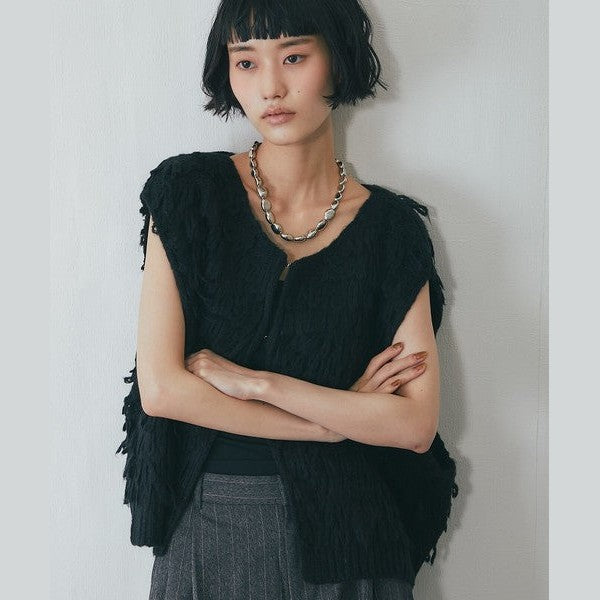 another s 日系蓬鬆圈圈紗流蘇針織背心 M尺寸 象牙白/經典黑 Japan E-Shop