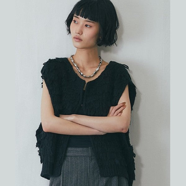 another s 日系蓬鬆圈圈紗流蘇針織背心 M尺寸 象牙白/經典黑 Japan E-Shop