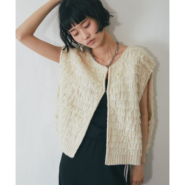 another s 日系蓬鬆圈圈紗流蘇針織背心 M尺寸 象牙白/經典黑 Japan E-Shop