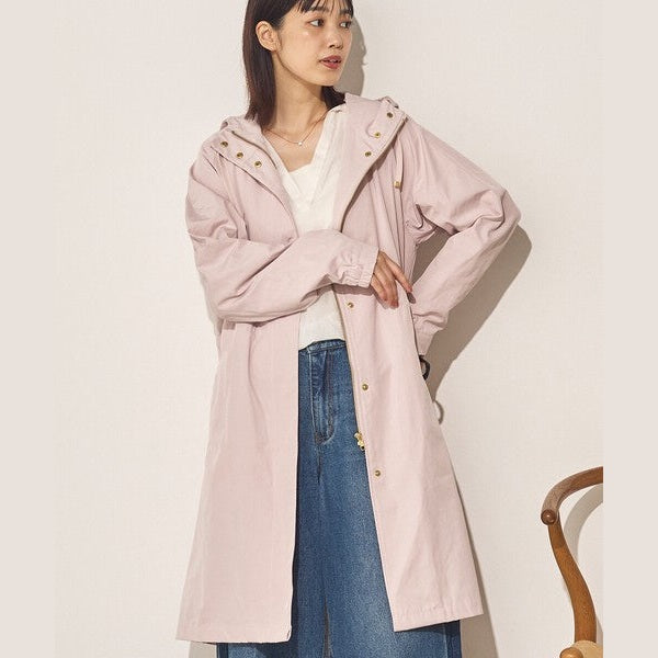 Sans Souci 防潑水長版連帽風衣外套 質感金屬扣抽繩修身外套 Japan E-Shop