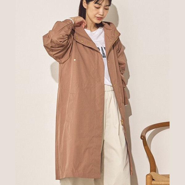 Sans Souci 防潑水長版連帽風衣外套 質感金屬扣抽繩修身外套 Japan E-Shop