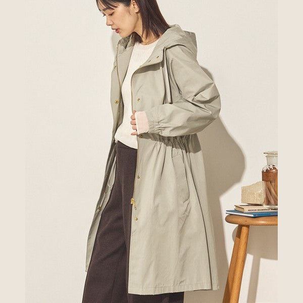 Sans Souci 防潑水長版連帽風衣外套 質感金屬扣抽繩修身外套 Japan E-Shop