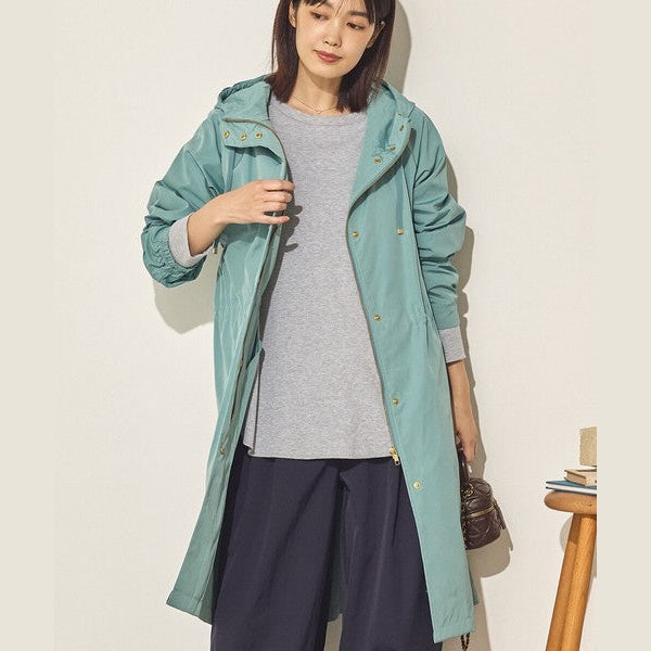 Sans Souci 防潑水長版連帽風衣外套 質感金屬扣抽繩修身外套 Japan E-Shop