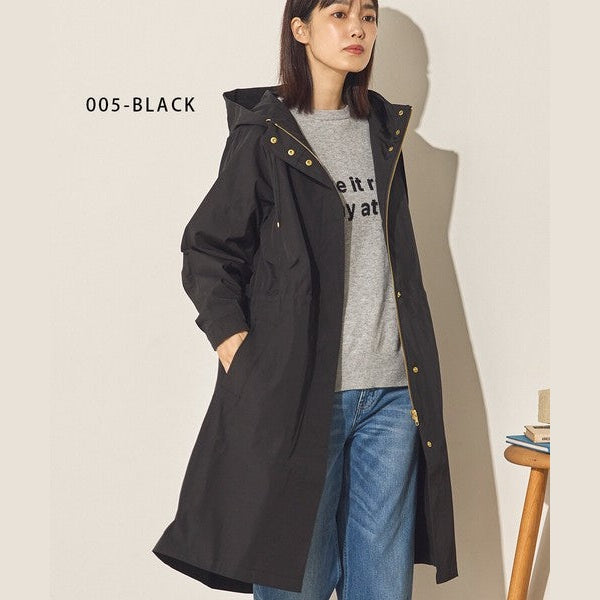 Sans Souci 防潑水長版連帽風衣外套 質感金屬扣抽繩修身外套 Japan E-Shop