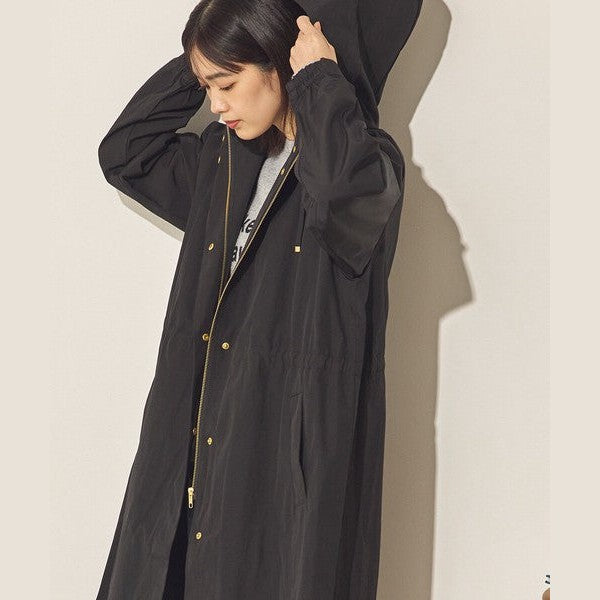 Sans Souci 防潑水長版連帽風衣外套 質感金屬扣抽繩修身外套 Japan E-Shop