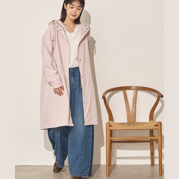 Sans Souci 防潑水長版連帽風衣外套 質感金屬扣抽繩修身外套 Japan E-Shop