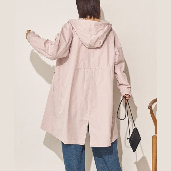 Sans Souci 防潑水長版連帽風衣外套 質感金屬扣抽繩修身外套 Japan E-Shop