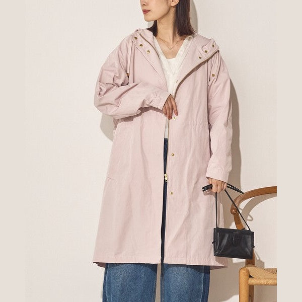 Sans Souci 防潑水長版連帽風衣外套 質感金屬扣抽繩修身外套 Japan E-Shop
