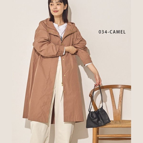 Sans Souci 防潑水長版連帽風衣外套 質感金屬扣抽繩修身外套 Japan E-Shop