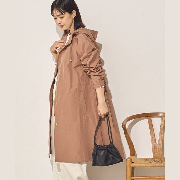 Sans Souci 防潑水長版連帽風衣外套 質感金屬扣抽繩修身外套 Japan E-Shop