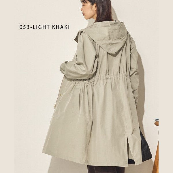 Sans Souci 防潑水長版連帽風衣外套 質感金屬扣抽繩修身外套 Japan E-Shop
