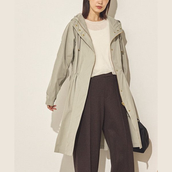 Sans Souci 防潑水長版連帽風衣外套 質感金屬扣抽繩修身外套 Japan E-Shop