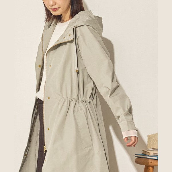 Sans Souci 防潑水長版連帽風衣外套 質感金屬扣抽繩修身外套 Japan E-Shop