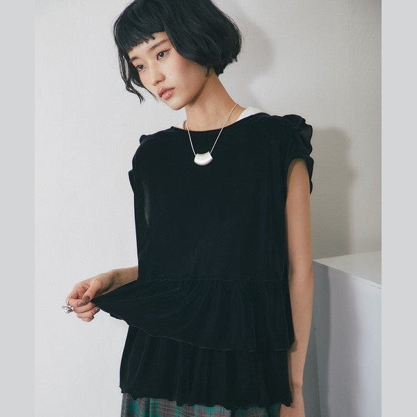 【another s】雙面兩穿絲絨荷葉邊蛋糕裙擺背心上衣 F Size Japan E-Shop