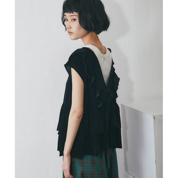 【another s】雙面兩穿絲絨荷葉邊蛋糕裙擺背心上衣 F Size Japan E-Shop