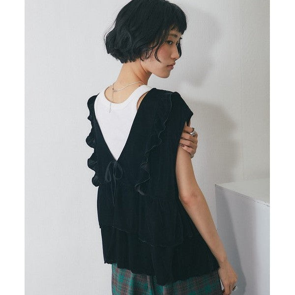 【another s】雙面兩穿絲絨荷葉邊蛋糕裙擺背心上衣 F Size Japan E-Shop