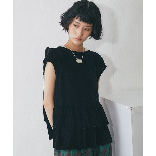 【another s】雙面兩穿絲絨荷葉邊蛋糕裙擺背心上衣 F Size Japan E-Shop