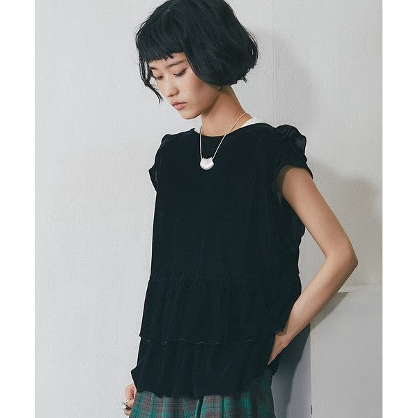 【another s】雙面兩穿絲絨荷葉邊蛋糕裙擺背心上衣 F Size Japan E-Shop