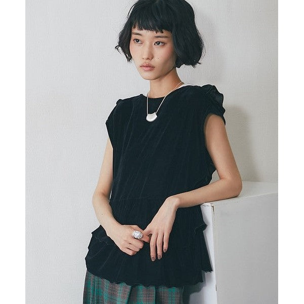 【another s】雙面兩穿絲絨荷葉邊蛋糕裙擺背心上衣 F Size Japan E-Shop