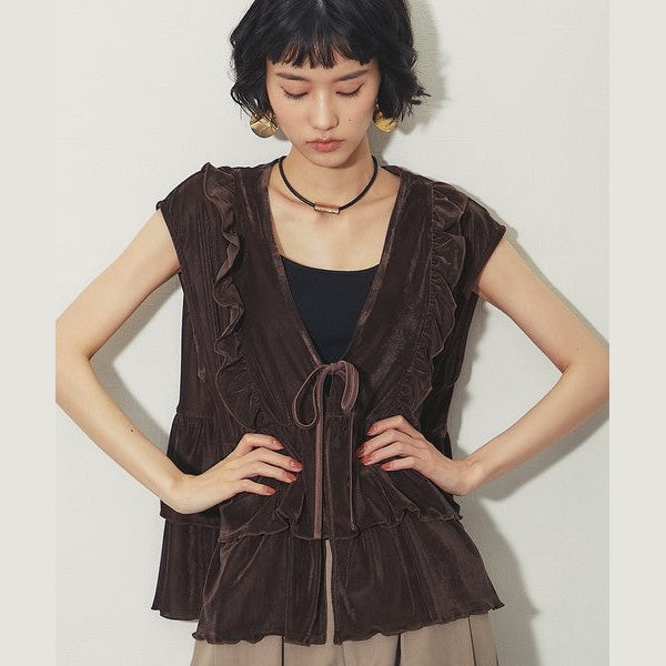 【another s】雙面兩穿絲絨荷葉邊蛋糕裙擺背心上衣 F Size Japan E-Shop