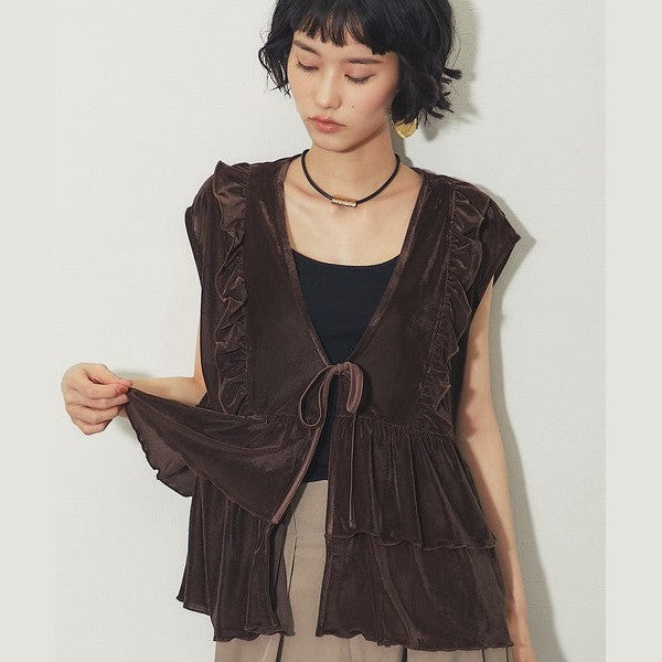 【another s】雙面兩穿絲絨荷葉邊蛋糕裙擺背心上衣 F Size Japan E-Shop