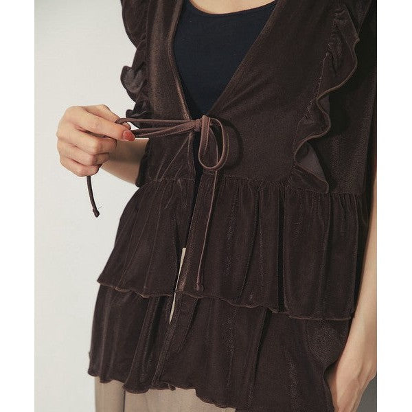 【another s】雙面兩穿絲絨荷葉邊蛋糕裙擺背心上衣 F Size Japan E-Shop