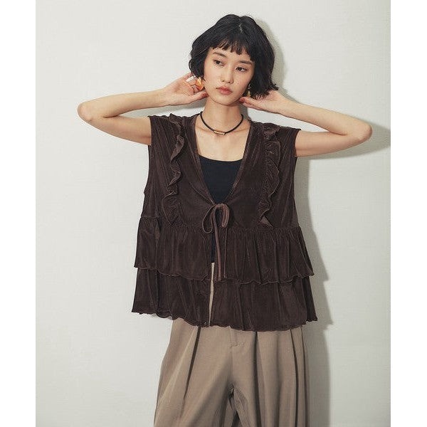 【another s】雙面兩穿絲絨荷葉邊蛋糕裙擺背心上衣 F Size Japan E-Shop
