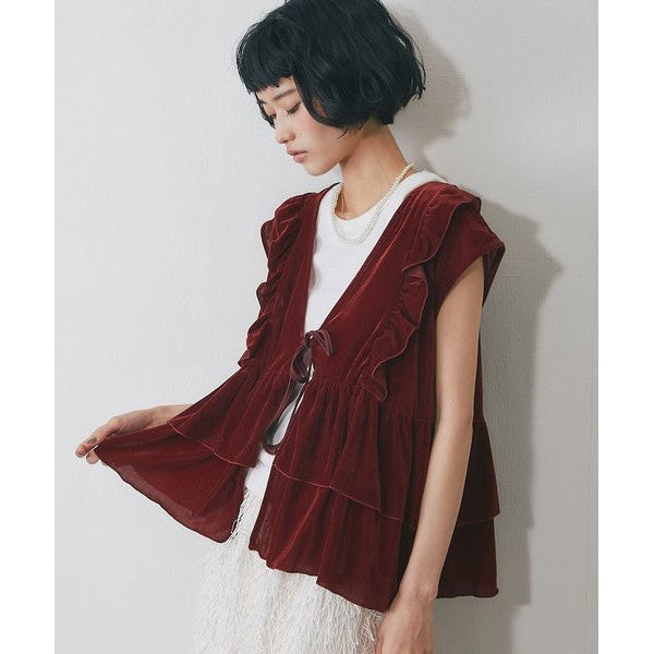 【another s】雙面兩穿絲絨荷葉邊蛋糕裙擺背心上衣 F Size Japan E-Shop