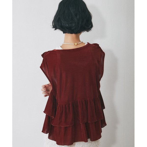 【another s】雙面兩穿絲絨荷葉邊蛋糕裙擺背心上衣 F Size Japan E-Shop