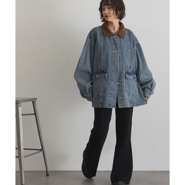 【ELENCARE DUE】復古工裝風！10oz 燈芯絨拼接領牛仔工裝外套