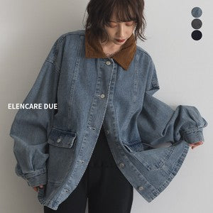 【ELENCARE DUE】復古工裝風！10oz 燈芯絨拼接領牛仔工裝外套