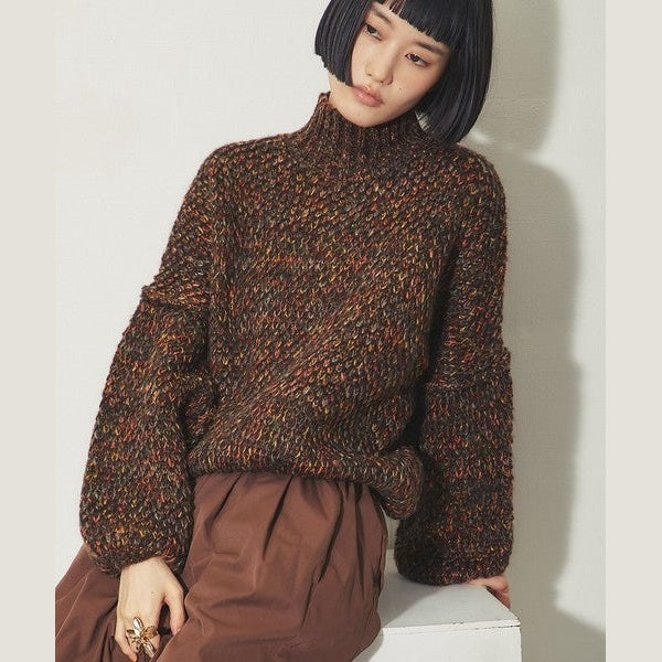 【溫暖混色美學】 another s 混色粗針織半高領寬鬆毛衣 均碼 F Size Japan E-Shop