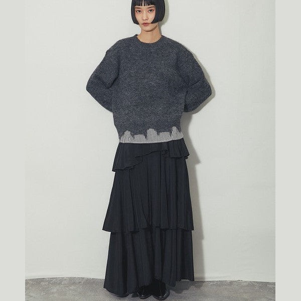 【another s】 慵懶微叛逆！條紋假兩件破壞感針織上衣 F size Japan E-Shop