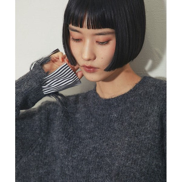 【another s】 慵懶微叛逆！條紋假兩件破壞感針織上衣 F size Japan E-Shop