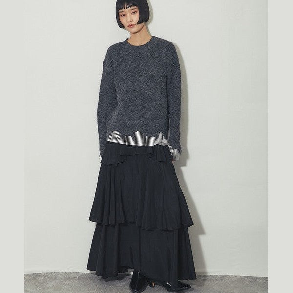 【another s】 慵懶微叛逆！條紋假兩件破壞感針織上衣 F size Japan E-Shop