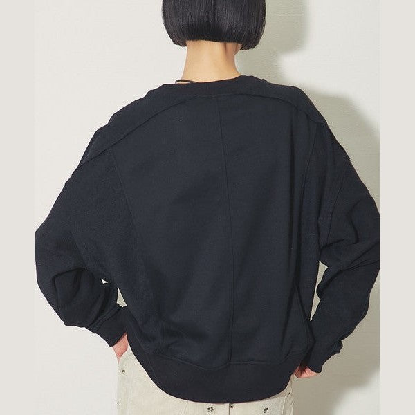another s 復古拼接剪裁寬鬆落肩大學T M號 黑色 / 麻灰色 / 咖啡棕 Japan E-Shop
