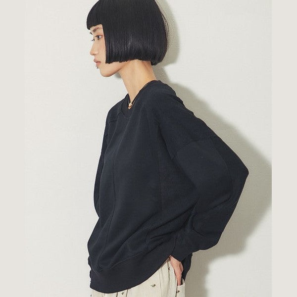 another s 復古拼接剪裁寬鬆落肩大學T M號 黑色 / 麻灰色 / 咖啡棕 Japan E-Shop