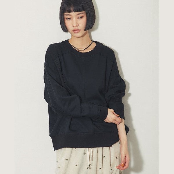another s 復古拼接剪裁寬鬆落肩大學T M號 黑色 / 麻灰色 / 咖啡棕 Japan E-Shop
