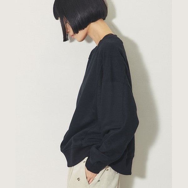 another s 復古拼接剪裁寬鬆落肩大學T M號 黑色 / 麻灰色 / 咖啡棕 Japan E-Shop
