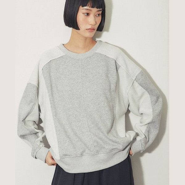 another s 復古拼接剪裁寬鬆落肩大學T M號 黑色 / 麻灰色 / 咖啡棕 Japan E-Shop