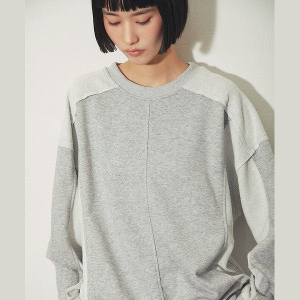 another s 復古拼接剪裁寬鬆落肩大學T M號 黑色 / 麻灰色 / 咖啡棕 Japan E-Shop