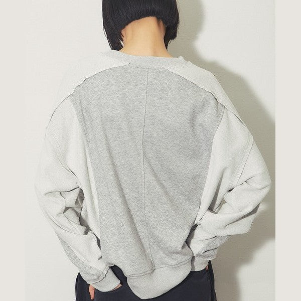 another s 復古拼接剪裁寬鬆落肩大學T M號 黑色 / 麻灰色 / 咖啡棕 Japan E-Shop