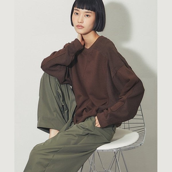 another s 復古拼接剪裁寬鬆落肩大學T M號 黑色 / 麻灰色 / 咖啡棕 Japan E-Shop
