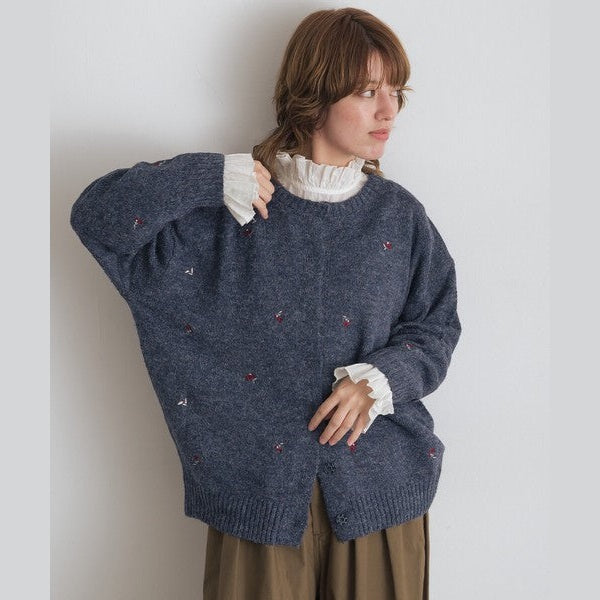 OMNES 柔軟刺繡小花 2WAY圓領開衫針織外套 Japan E-Shop