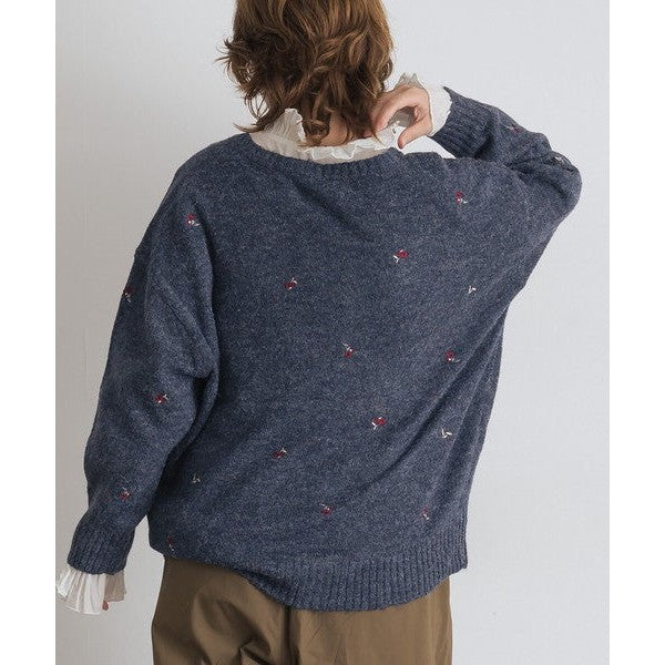 OMNES 柔軟刺繡小花 2WAY圓領開衫針織外套 Japan E-Shop