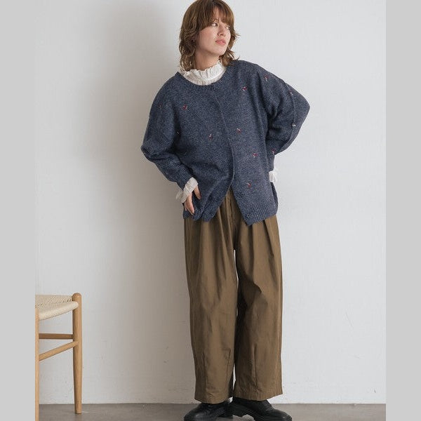 OMNES 柔軟刺繡小花 2WAY圓領開衫針織外套 Japan E-Shop